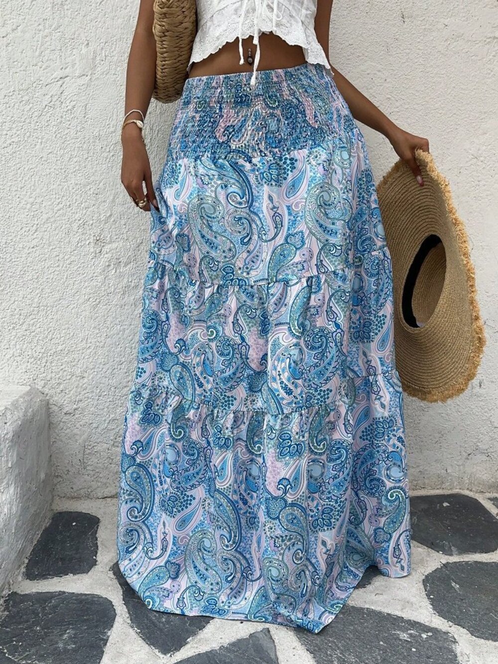 Blue Boho Women's Bohemian Floral Print Skirt - Picture 6 of 8